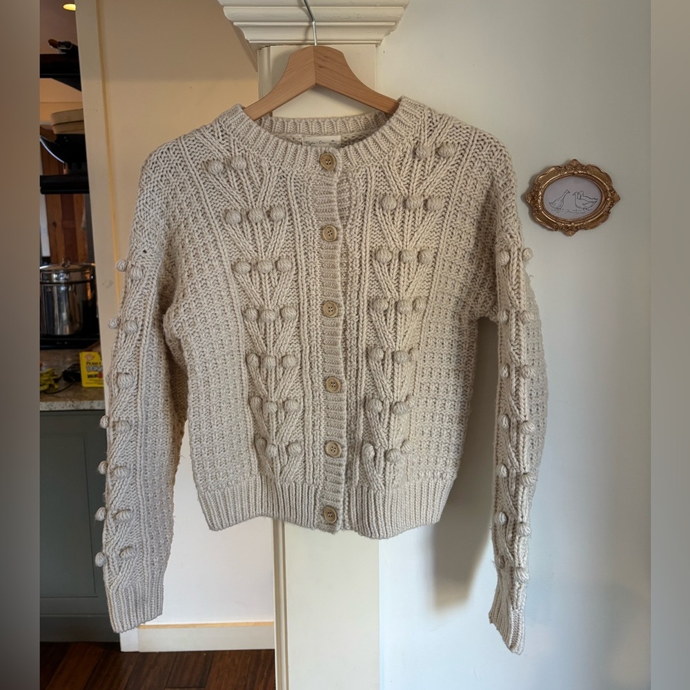 Rylee + Cru Bobble Cardigan Cozy Cream Cable Knit Sweater